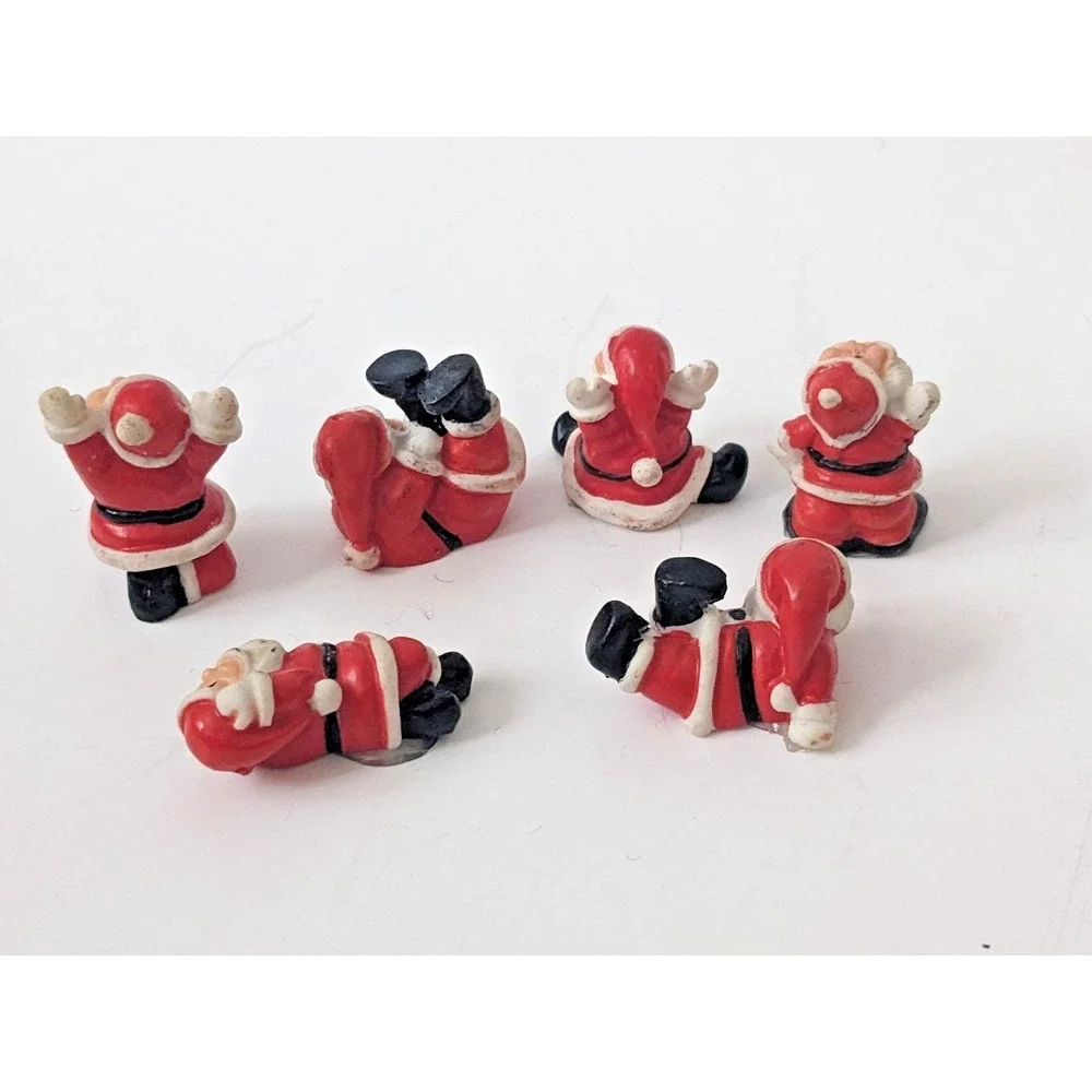 Vintage Miniature Tumbling Santas Figurine Set Acrobatic Christmas Decor Kitschy